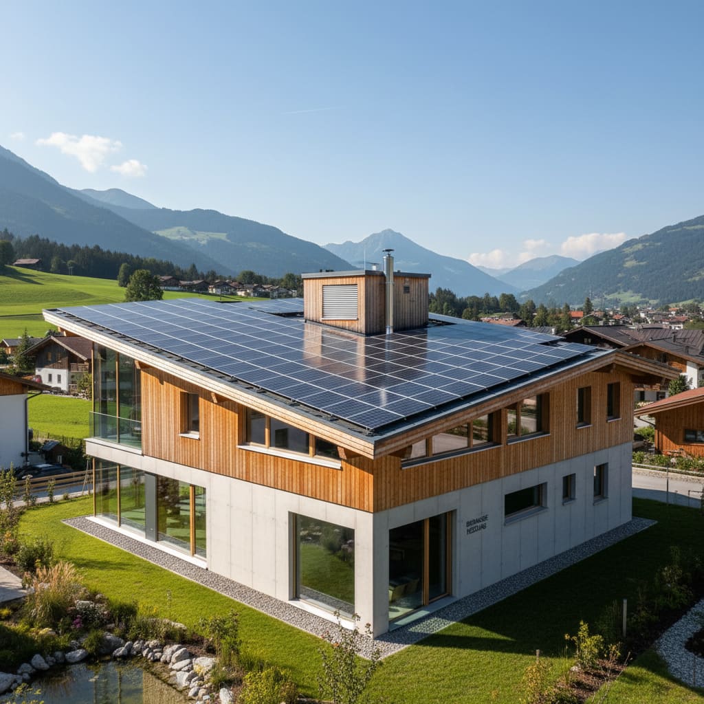 Modernes Wohngebäude mit Solaranlage